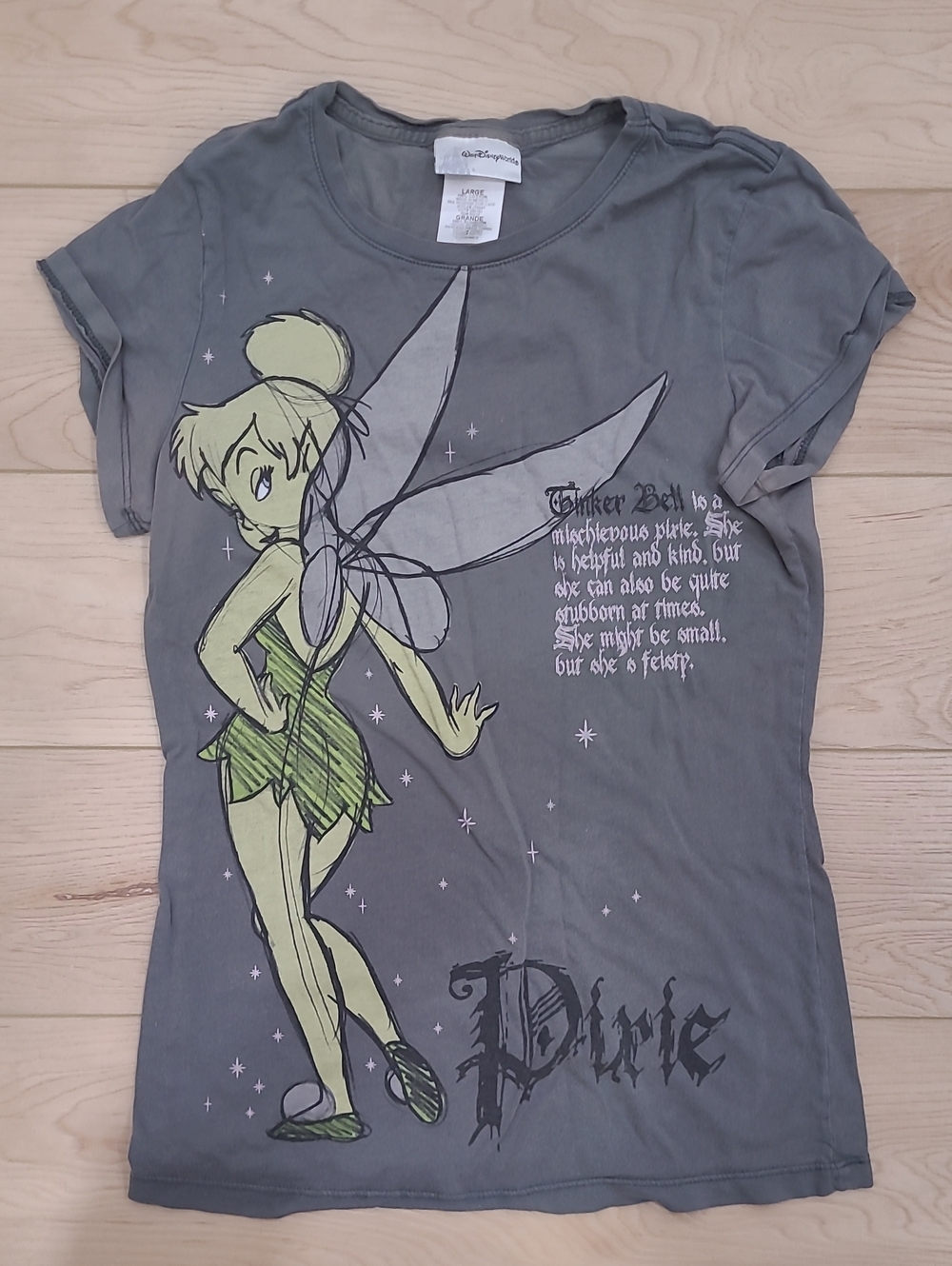 2004 Vintage Disney Parks Tinker Bell "Pixie-tude" Graphic T-Shirt.